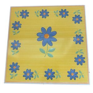FURIO Home Made Italy Yellow Blue Floral Ceramic Trivet Tile Grandmacore 6x6